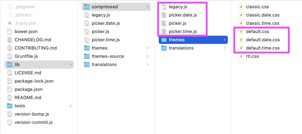 pickadate.jsのダウンロードファイル群